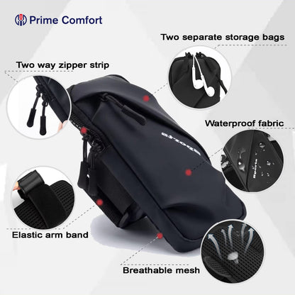 Universal Running Phone Arm Band – Waterproof, Dual Pocket, Adjustable Strap, Breathable Mesh, Fits Phones Up to 6.7 Inches, Crossbody & Waist Clip (Grey) - Image 2