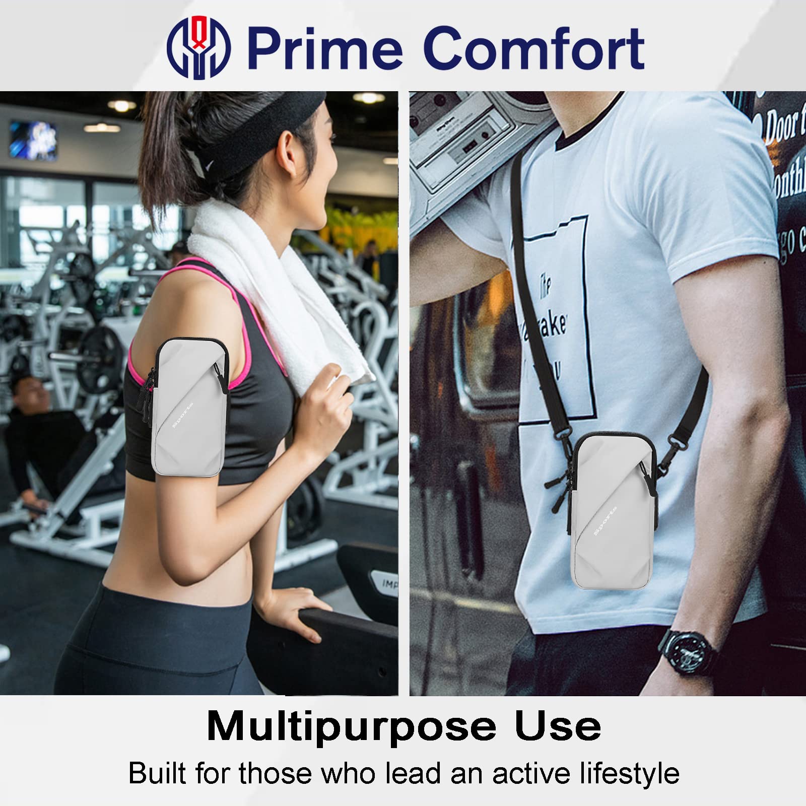 Universal Running Phone Arm Band – Waterproof, Dual Pocket, Adjustable Strap, Breathable Mesh, Fits Phones Up to 6.7 Inches, Crossbody & Waist Clip (Grey) - Image 6