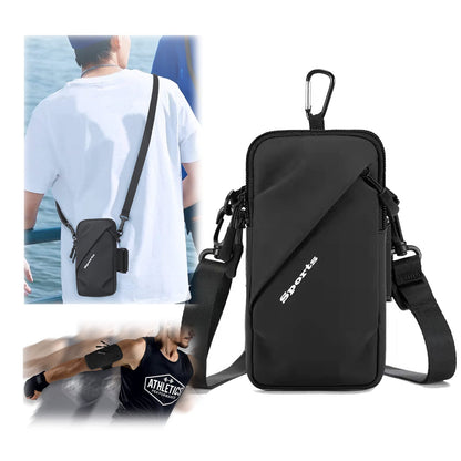Universal Running Phone Arm Band – Waterproof, Dual Pocket, Adjustable Strap, Breathable Mesh, Fits Phones Up to 6.7 Inches, Crossbody & Waist Clip (Black)