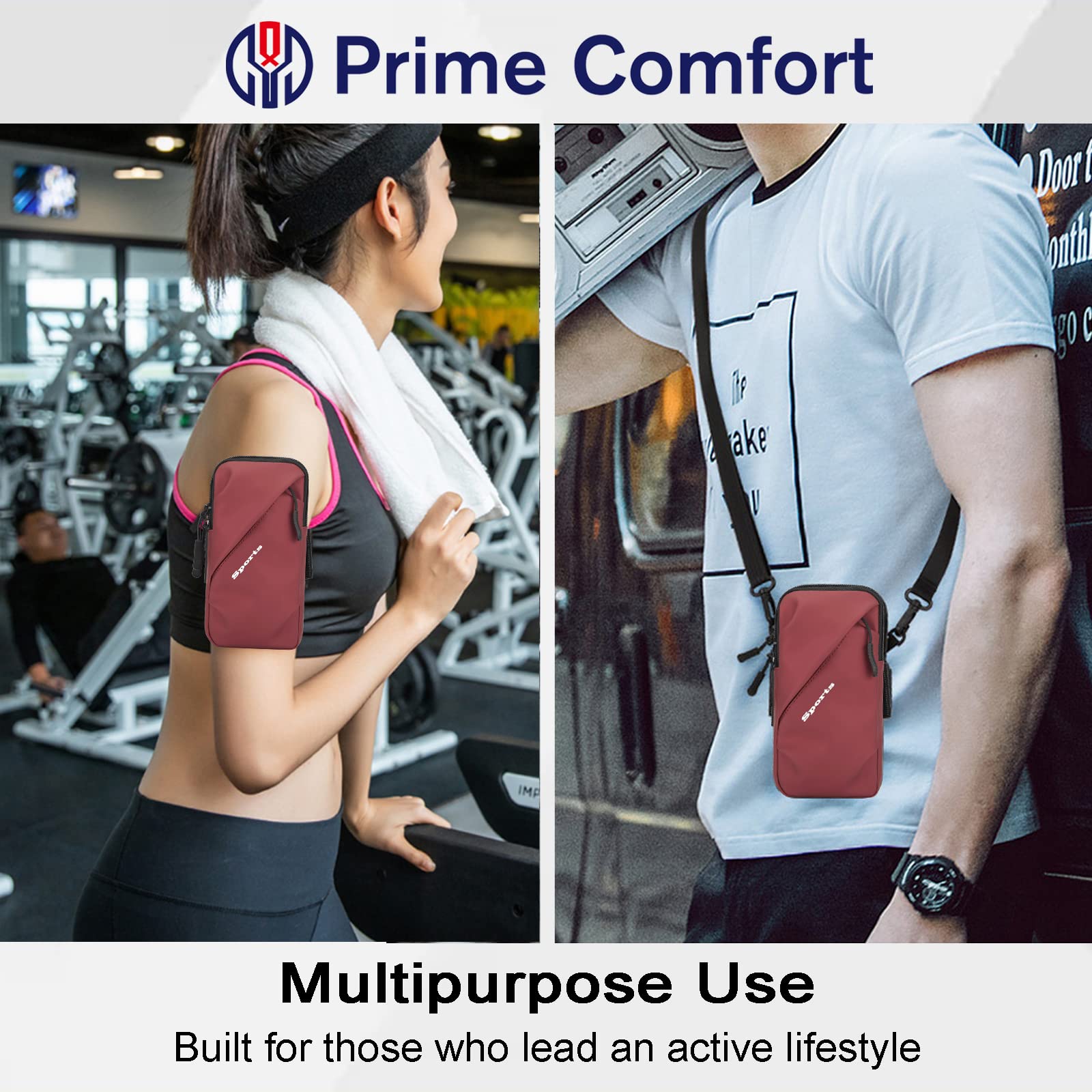 Universal Running Phone Arm Band – Waterproof, Dual Pocket, Adjustable Strap, Breathable Mesh, Fits Phones Up to 6.7 Inches, Crossbody & Waist Clip (Red) - Image 6