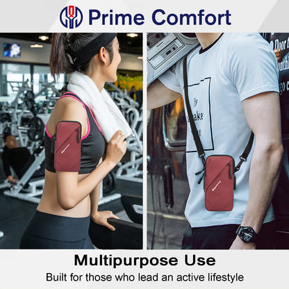 Universal Running Phone Arm Band – Waterproof, Dual Pocket, Adjustable Strap, Breathable Mesh, Fits Phones Up to 6.7 Inches, Crossbody & Waist Clip (Red) - Image 6