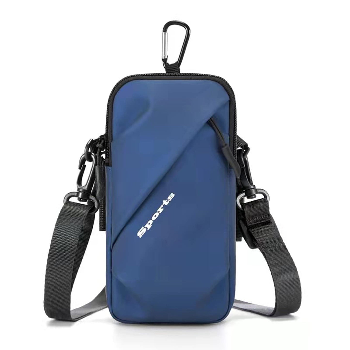 Universal Running Phone Arm Band – Waterproof, Dual Pocket, Adjustable Strap, Breathable Mesh, Fits Phones Up to 6.7 Inches, Crossbody & Waist Clip (Blue)