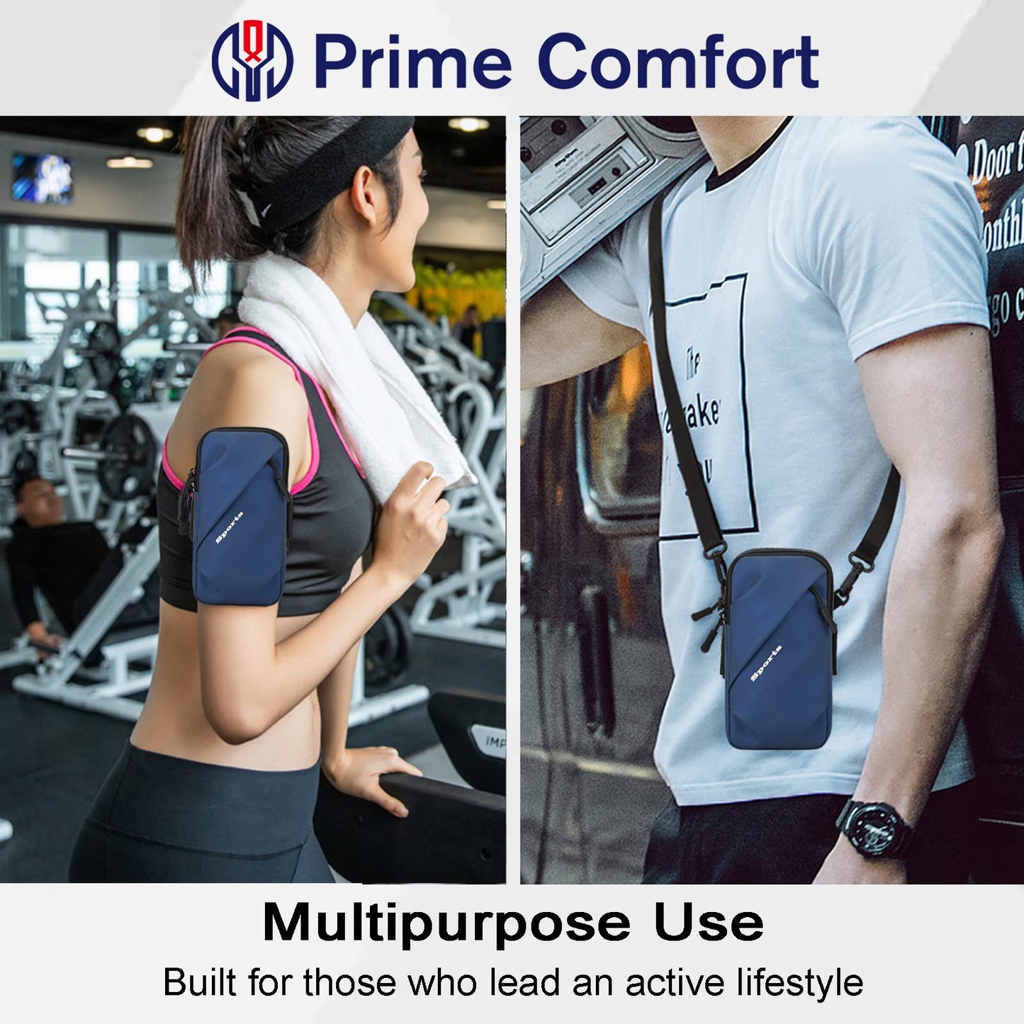 Universal Running Phone Arm Band – Waterproof, Dual Pocket, Adjustable Strap, Breathable Mesh, Fits Phones Up to 6.7 Inches, Crossbody & Waist Clip (Blue) - Image 6