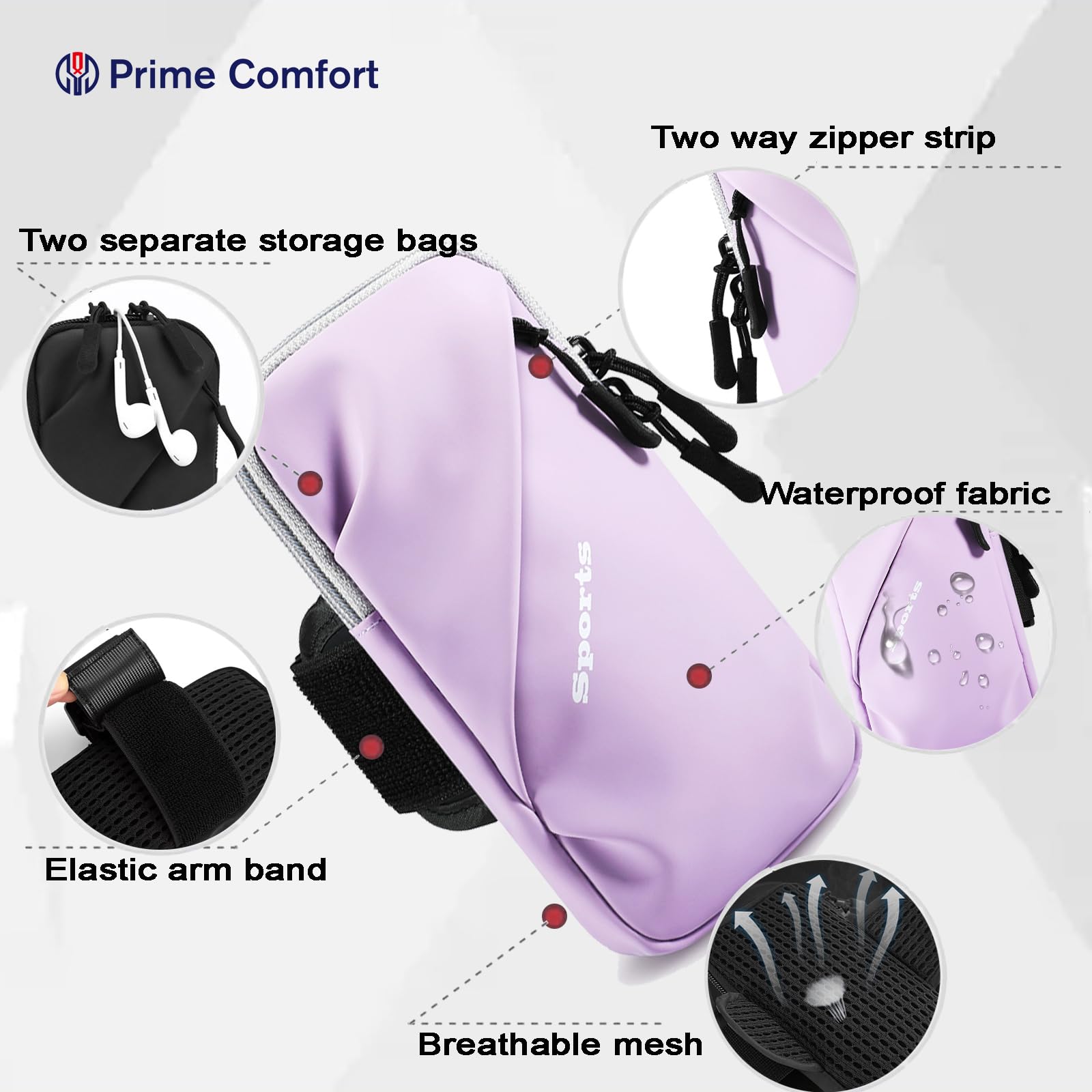 Universal Running Phone Arm Band – Waterproof, Dual Pocket, Adjustable Strap, Breathable Mesh, Fits Phones Up to 6.7 Inches, Crossbody & Waist Clip (Purple) - Image 2