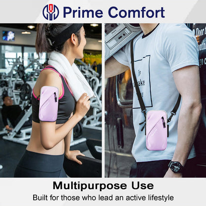Universal Running Phone Arm Band – Waterproof, Dual Pocket, Adjustable Strap, Breathable Mesh, Fits Phones Up to 6.7 Inches, Crossbody & Waist Clip (Purple) - Image 6