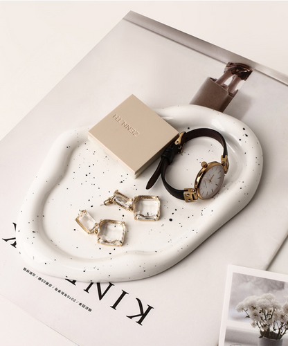 Speckled White Ceramic Tray Set (Round+Long+Irregular) – Jewelry Organizer & Fruit Dish for Home Decor | Other Styles Available in Store - Image 3