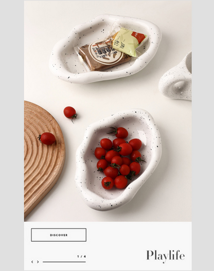 Speckled White Ceramic Tray Set (Round+Long+Irregular) – Jewelry Organizer & Fruit Dish for Home Decor | Other Styles Available in Store - Image 4