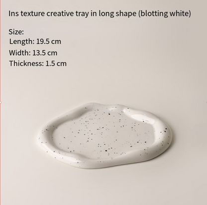 Speckled White Ceramic Tray Set (Round+Long+Irregular) – Jewelry Organizer & Fruit Dish for Home Decor | Other Styles Available in Store - Image 5