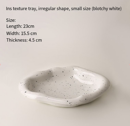 Speckled White Ceramic Tray Set (Round+Long+Irregular) – Jewelry Organizer & Fruit Dish for Home Decor | Other Styles Available in Store - Image 7