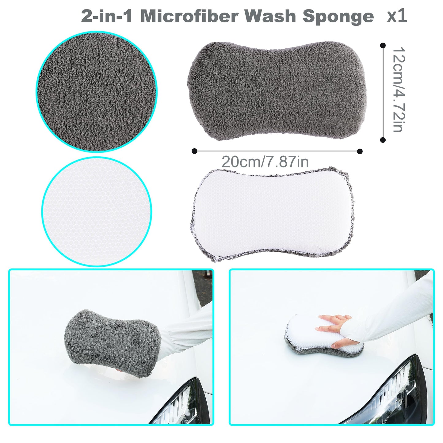 Multi-Use Car Cleaning Kit – 9-Piece Auto Detailing Set with Wash Mitt, Wheel Brush, Microfiber Cloths, Sponge, Applicator Pads, Storage Bag (Gray) - Image 3