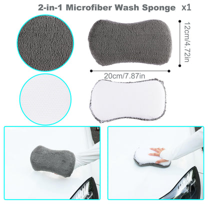 Multi-Use Car Cleaning Kit – 9-Piece Auto Detailing Set with Wash Mitt, Wheel Brush, Microfiber Cloths, Sponge, Applicator Pads, Storage Bag (Gray) - Image 3