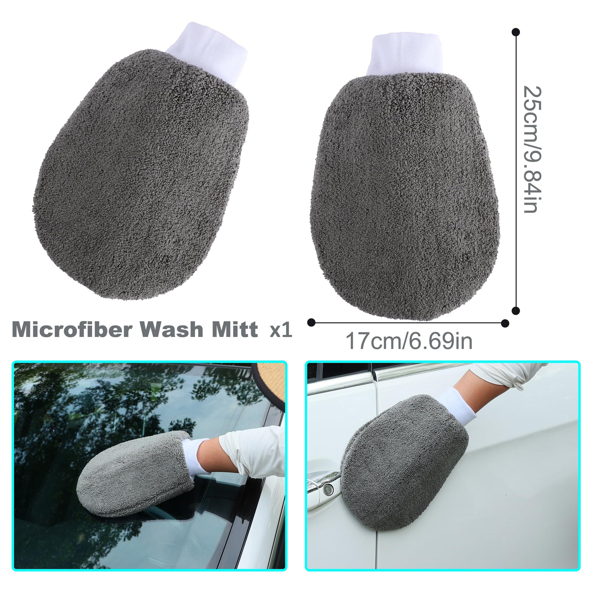 Multi-Use Car Cleaning Kit – 9-Piece Auto Detailing Set with Wash Mitt, Wheel Brush, Microfiber Cloths, Sponge, Applicator Pads, Storage Bag (Gray) - Image 4
