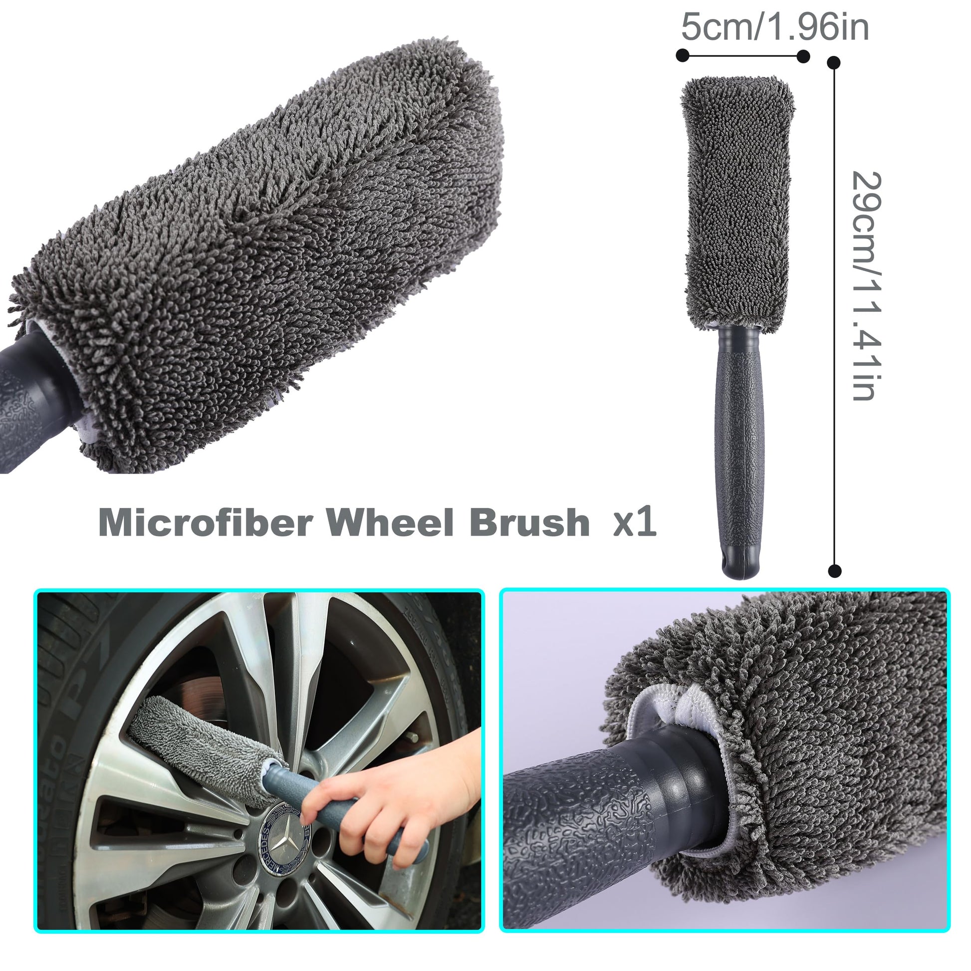 Multi-Use Car Cleaning Kit – 9-Piece Auto Detailing Set with Wash Mitt, Wheel Brush, Microfiber Cloths, Sponge, Applicator Pads, Storage Bag (Gray) - Image 5