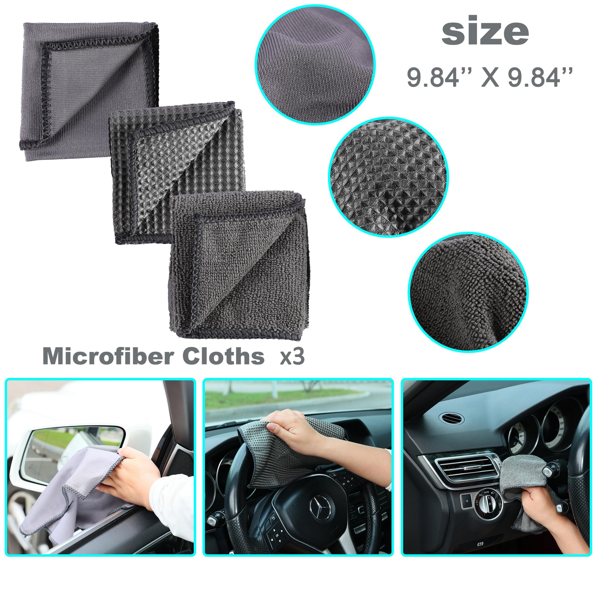 Multi-Use Car Cleaning Kit – 9-Piece Auto Detailing Set with Wash Mitt, Wheel Brush, Microfiber Cloths, Sponge, Applicator Pads, Storage Bag (Gray) - Image 6