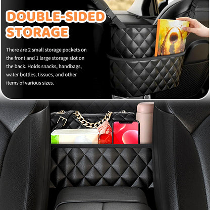 Car Seat Storage Bag: PU Leather Organizer with Hooks – Pet Barrier, Safe Driving Storage for Wallets/Phones (Black) - Image 3