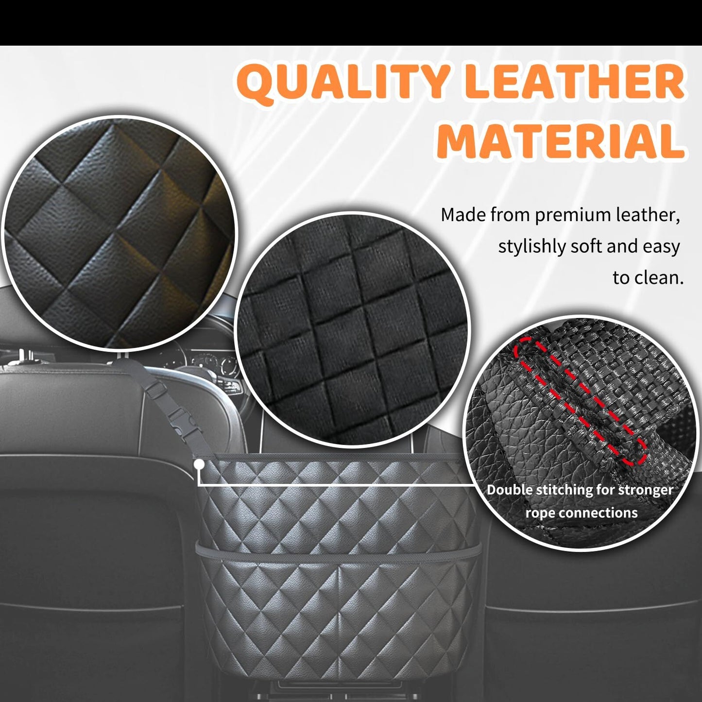 Car Seat Storage Bag: PU Leather Organizer with Hooks – Pet Barrier, Safe Driving Storage for Wallets/Phones (Black) - Image 4