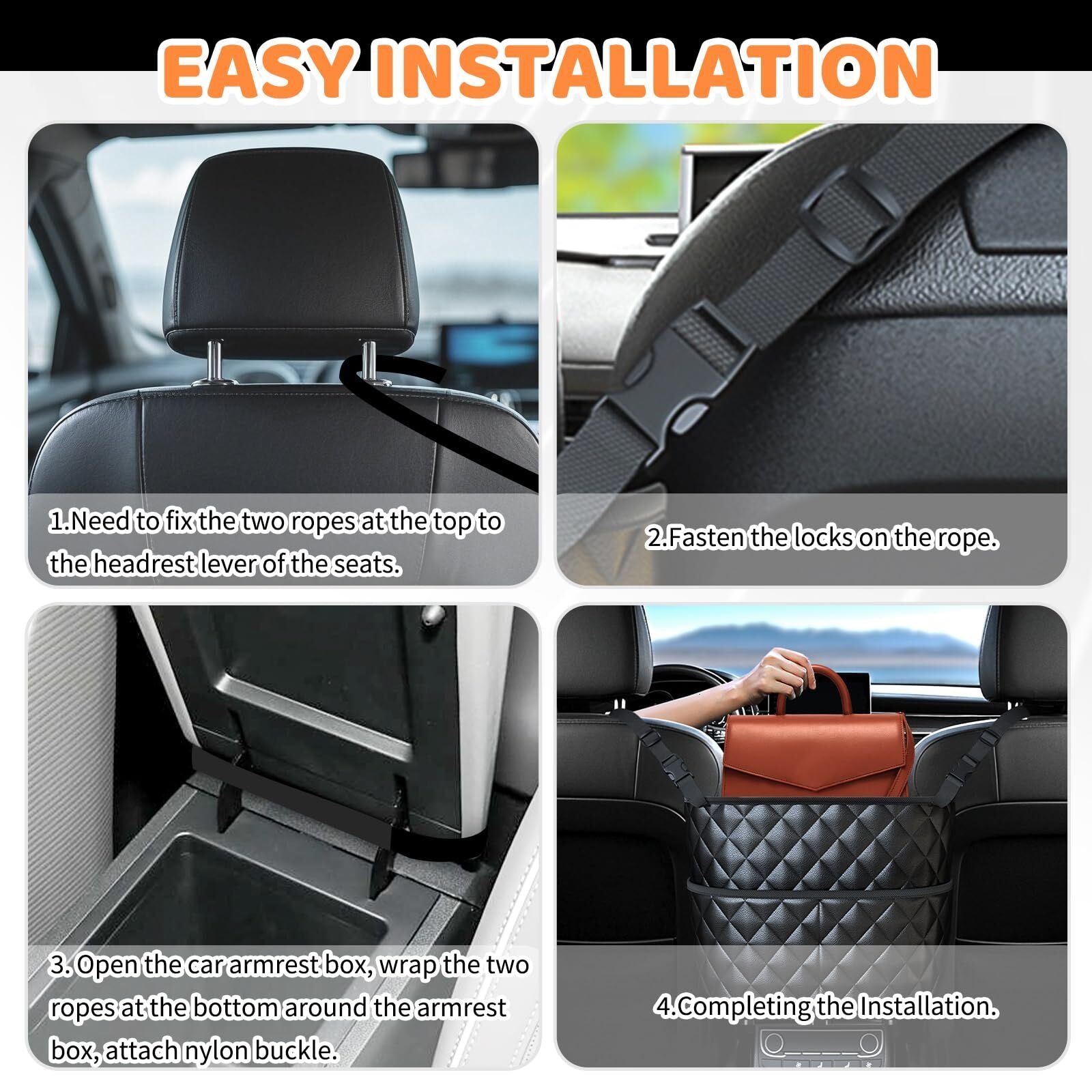 Car Seat Storage Bag: PU Leather Organizer with Hooks – Pet Barrier, Safe Driving Storage for Wallets/Phones (Black) - Image 5