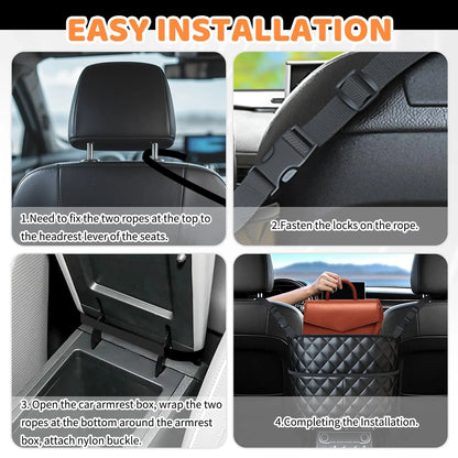 Car Seat Storage Bag: PU Leather Organizer with Hooks – Pet Barrier, Safe Driving Storage for Wallets/Phones (Black) - Image 5