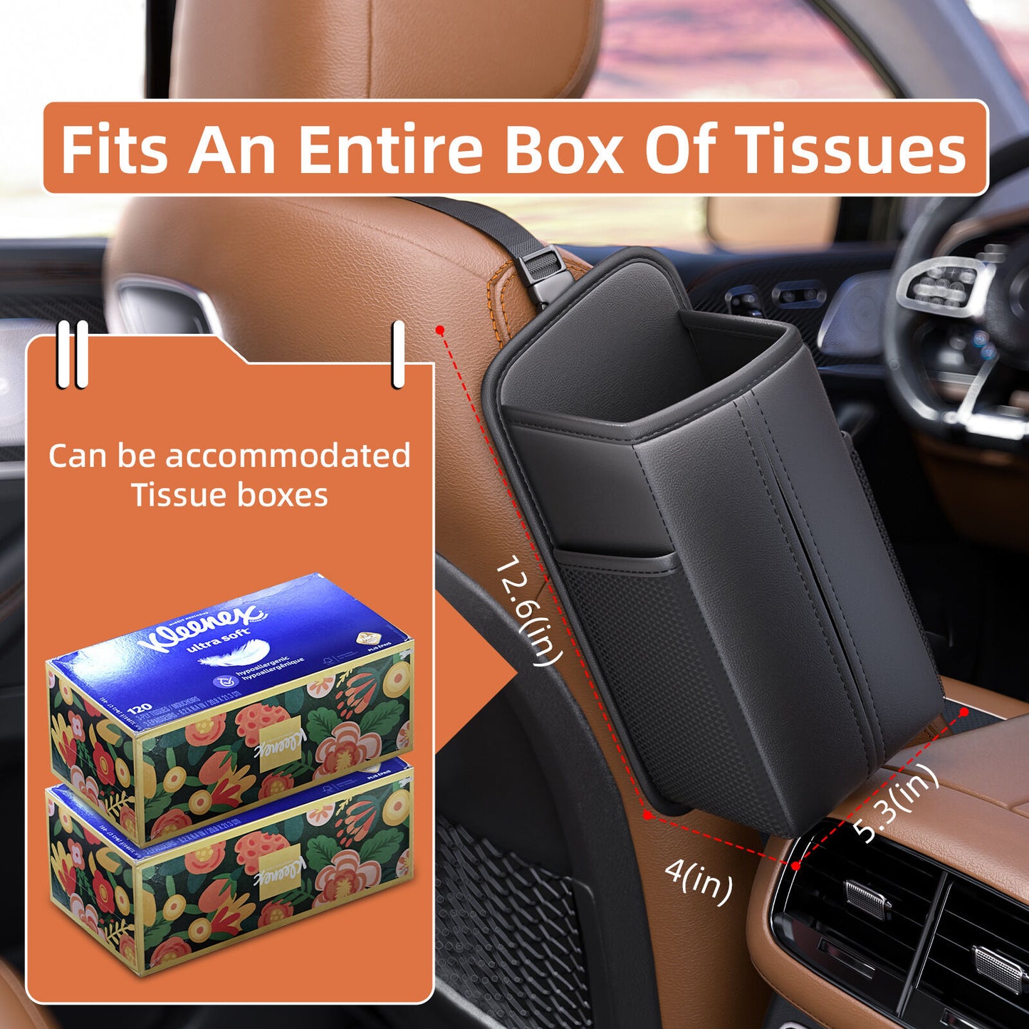 Car Seat Storage Organizer: Side-Mount Tissue Holder with Mesh Pockets – Waterproof Cup/Wallet Organizer for Cars/SUVs (Black) - Image 3