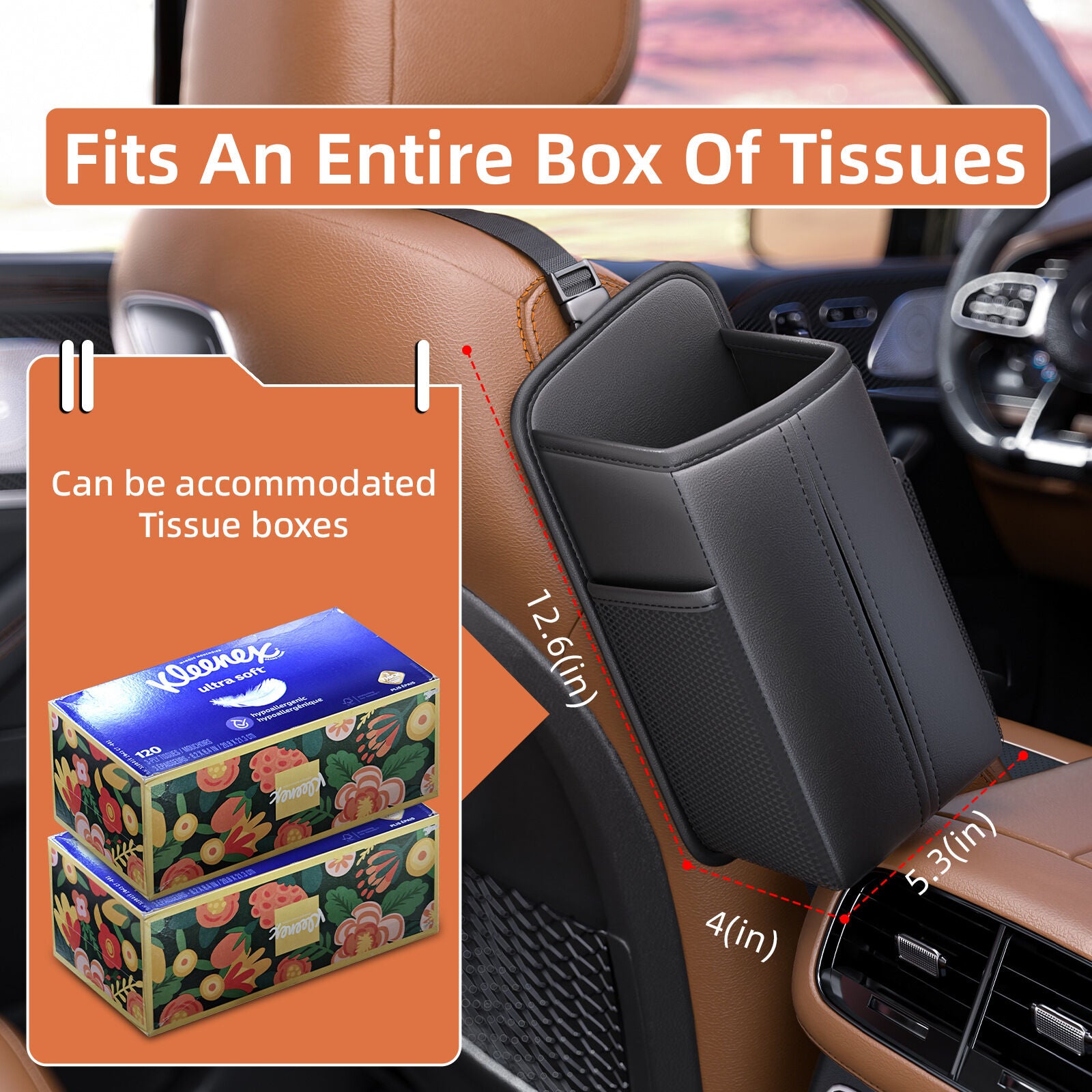 Car Seat Storage Organizer: Side-Mount Tissue Holder with Mesh Pockets – Waterproof Cup/Wallet Organizer for Cars/SUVs (Black) - Image 3