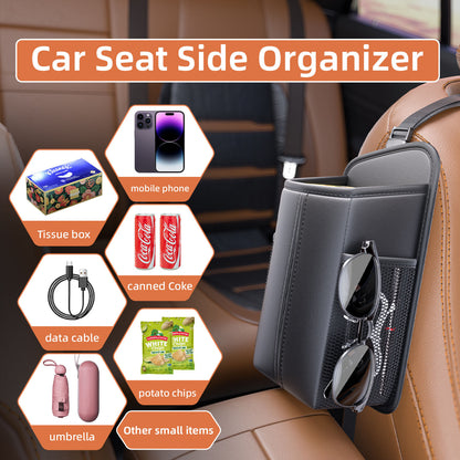 Car Seat Storage Organizer: Side-Mount Tissue Holder with Mesh Pockets – Waterproof Cup/Wallet Organizer for Cars/SUVs (Black) - Image 5