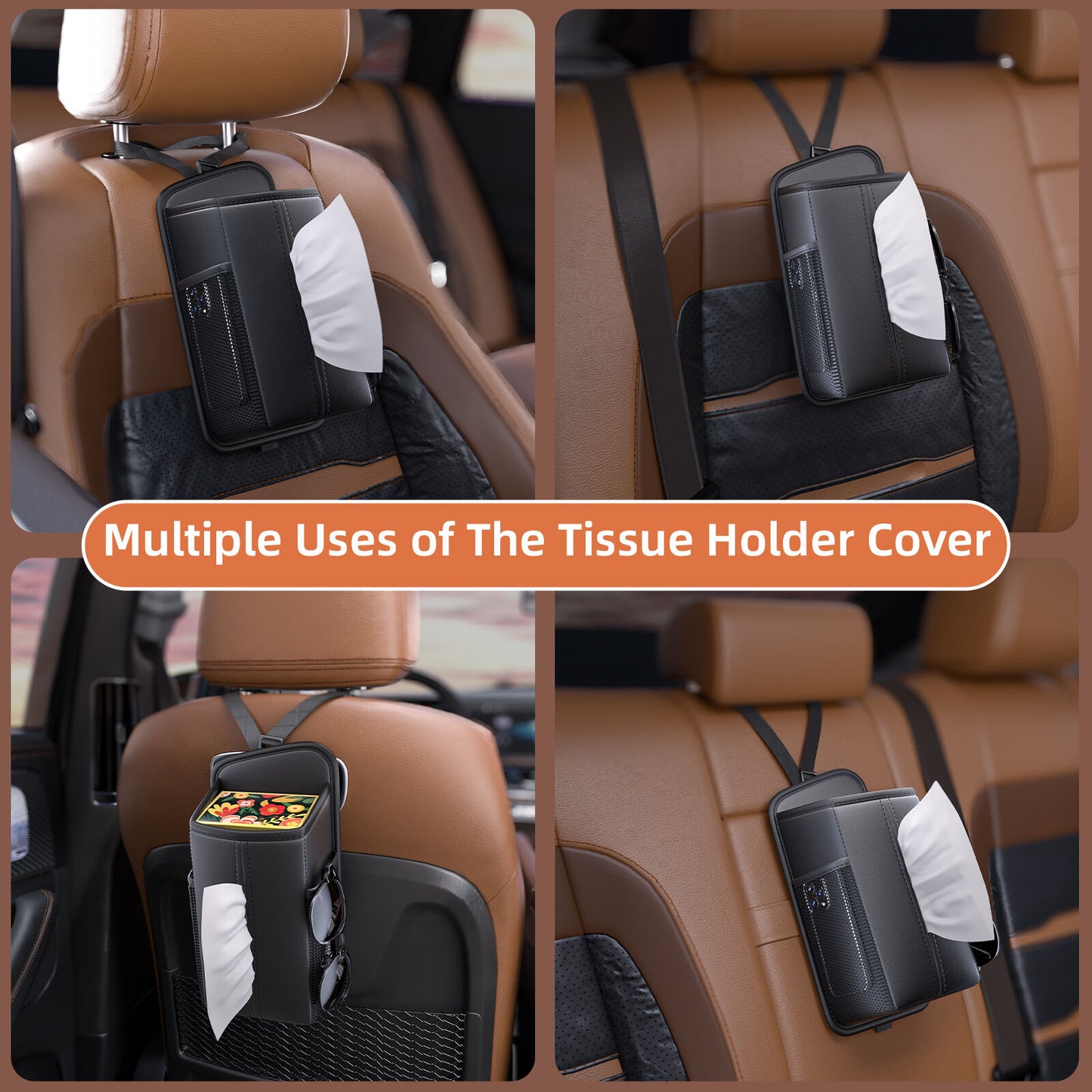 Car Seat Storage Organizer: Side-Mount Tissue Holder with Mesh Pockets – Waterproof Cup/Wallet Organizer for Cars/SUVs (Black) - Image 7