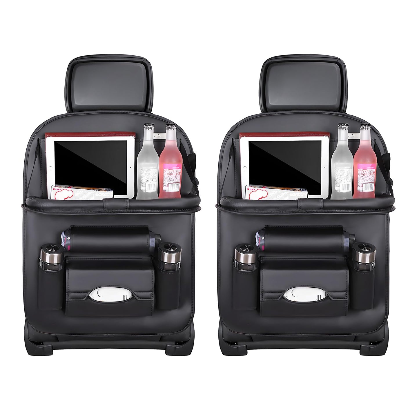 Car Back Seat Organizer with Foldable Table Tray – Universal Rear Seat Storage Bag, Multi-Pocket Holder for Tablet, Drinks & Essentials (Black)