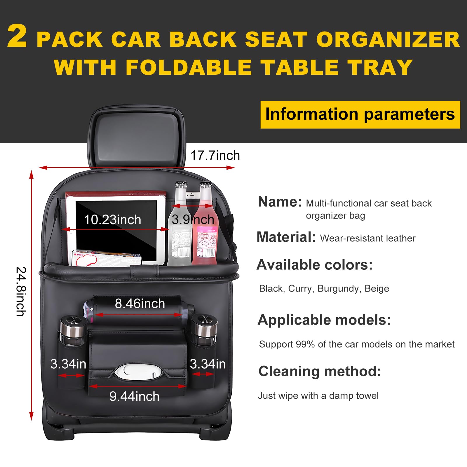 Car Back Seat Organizer with Foldable Table Tray – Universal Rear Seat Storage Bag, Multi-Pocket Holder for Tablet, Drinks & Essentials (Black) - Image 2