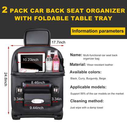 Car Back Seat Organizer with Foldable Table Tray – Universal Rear Seat Storage Bag, Multi-Pocket Holder for Tablet, Drinks & Essentials (Black) - Image 2