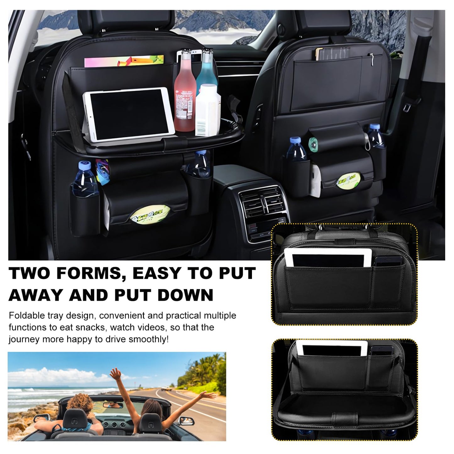 Car Back Seat Organizer with Foldable Table Tray – Universal Rear Seat Storage Bag, Multi-Pocket Holder for Tablet, Drinks & Essentials (Black) - Image 4