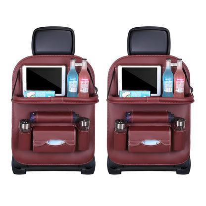 Car Back Seat Organizer with Foldable Table Tray – Universal Rear Seat Storage Bag, Multi-Pocket Holder for Tablet, Drinks & Essentials (Red)