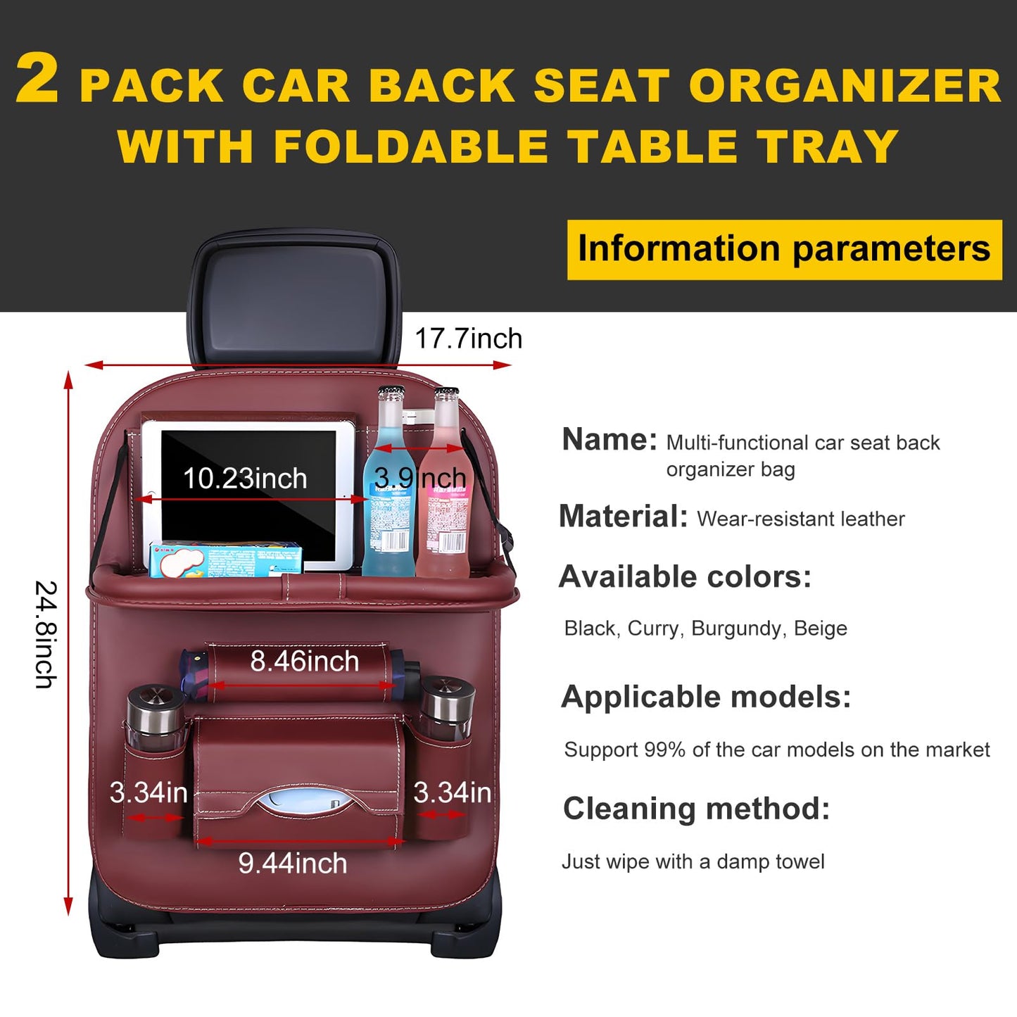Car Back Seat Organizer with Foldable Table Tray – Universal Rear Seat Storage Bag, Multi-Pocket Holder for Tablet, Drinks & Essentials (Red) - Image 2