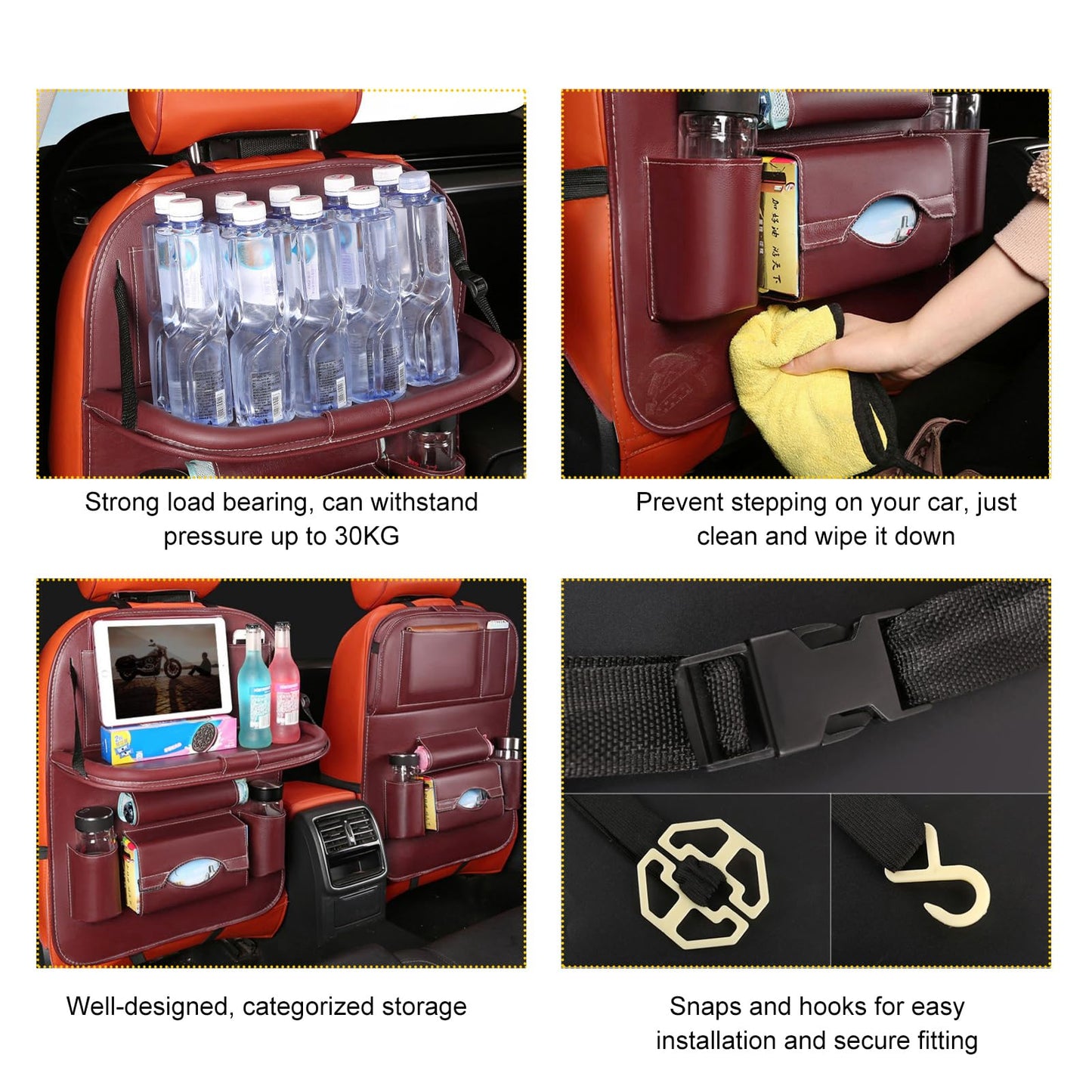 Car Back Seat Organizer with Foldable Table Tray – Universal Rear Seat Storage Bag, Multi-Pocket Holder for Tablet, Drinks & Essentials (Red) - Image 3