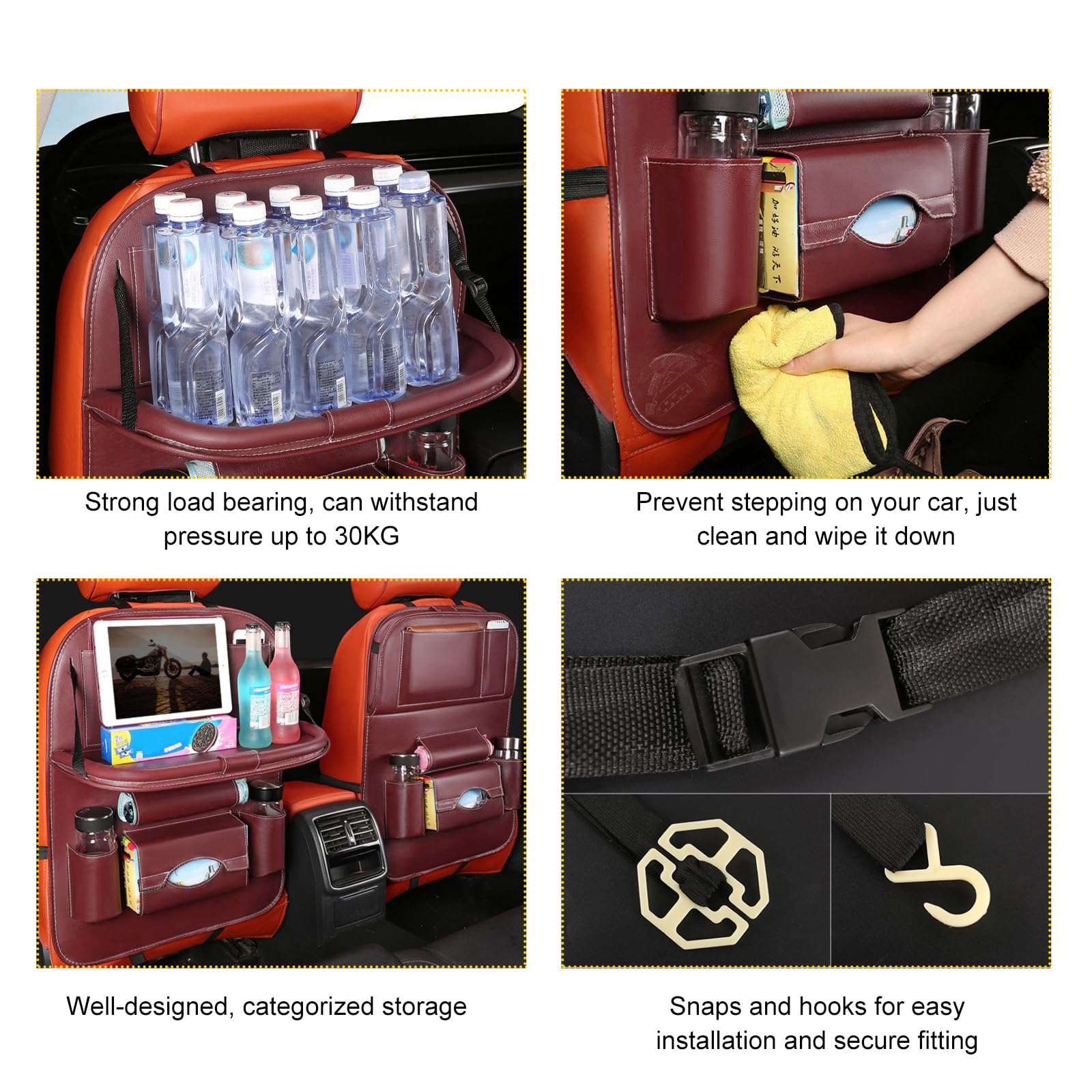Car Back Seat Organizer with Foldable Table Tray – Universal Rear Seat Storage Bag, Multi-Pocket Holder for Tablet, Drinks & Essentials (Red) - Image 3