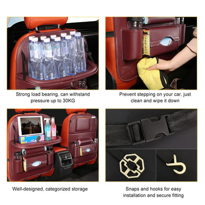 Car Back Seat Organizer with Foldable Table Tray – Universal Rear Seat Storage Bag, Multi-Pocket Holder for Tablet, Drinks & Essentials (Red) - Image 3