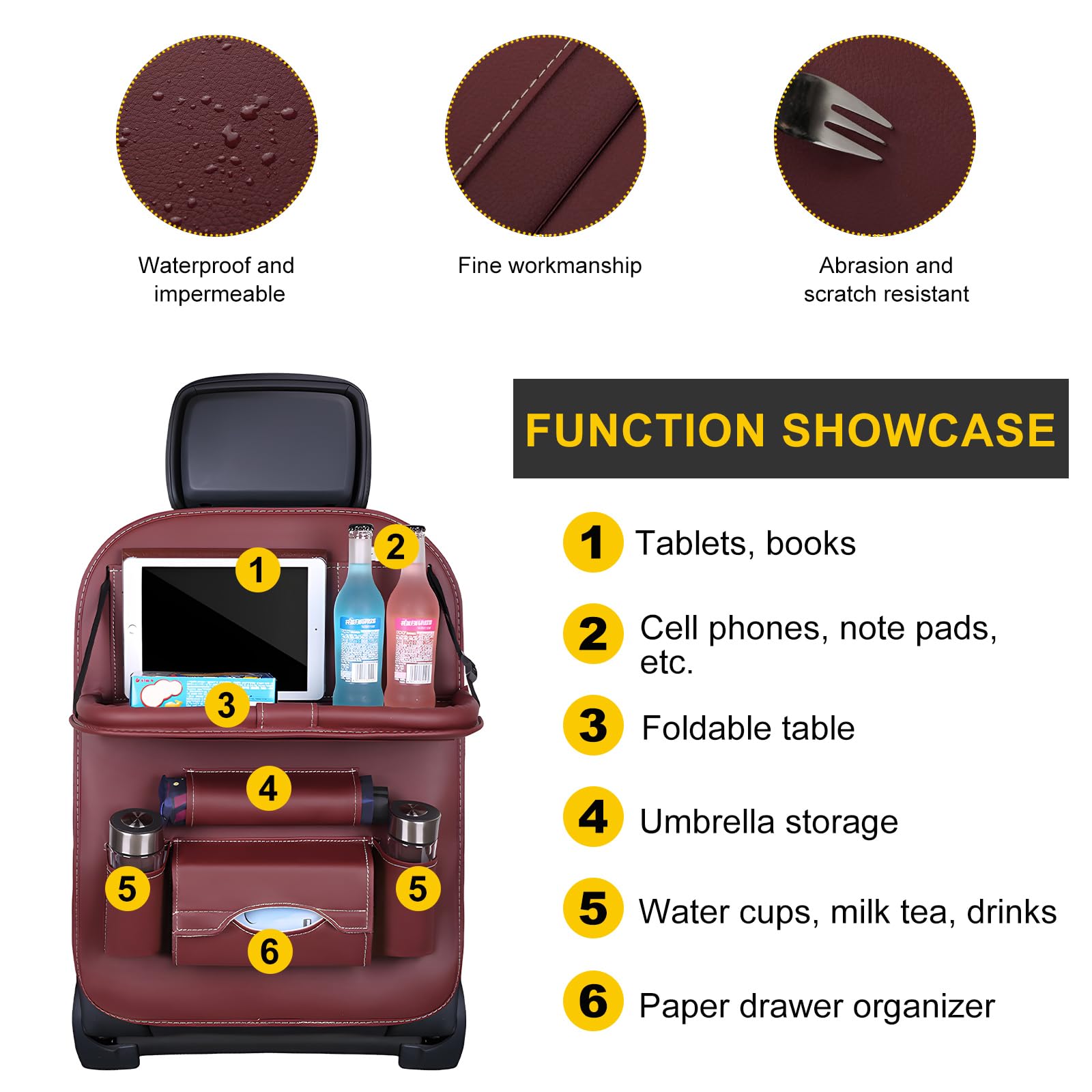 Car Back Seat Organizer with Foldable Table Tray – Universal Rear Seat Storage Bag, Multi-Pocket Holder for Tablet, Drinks & Essentials (Red) - Image 5