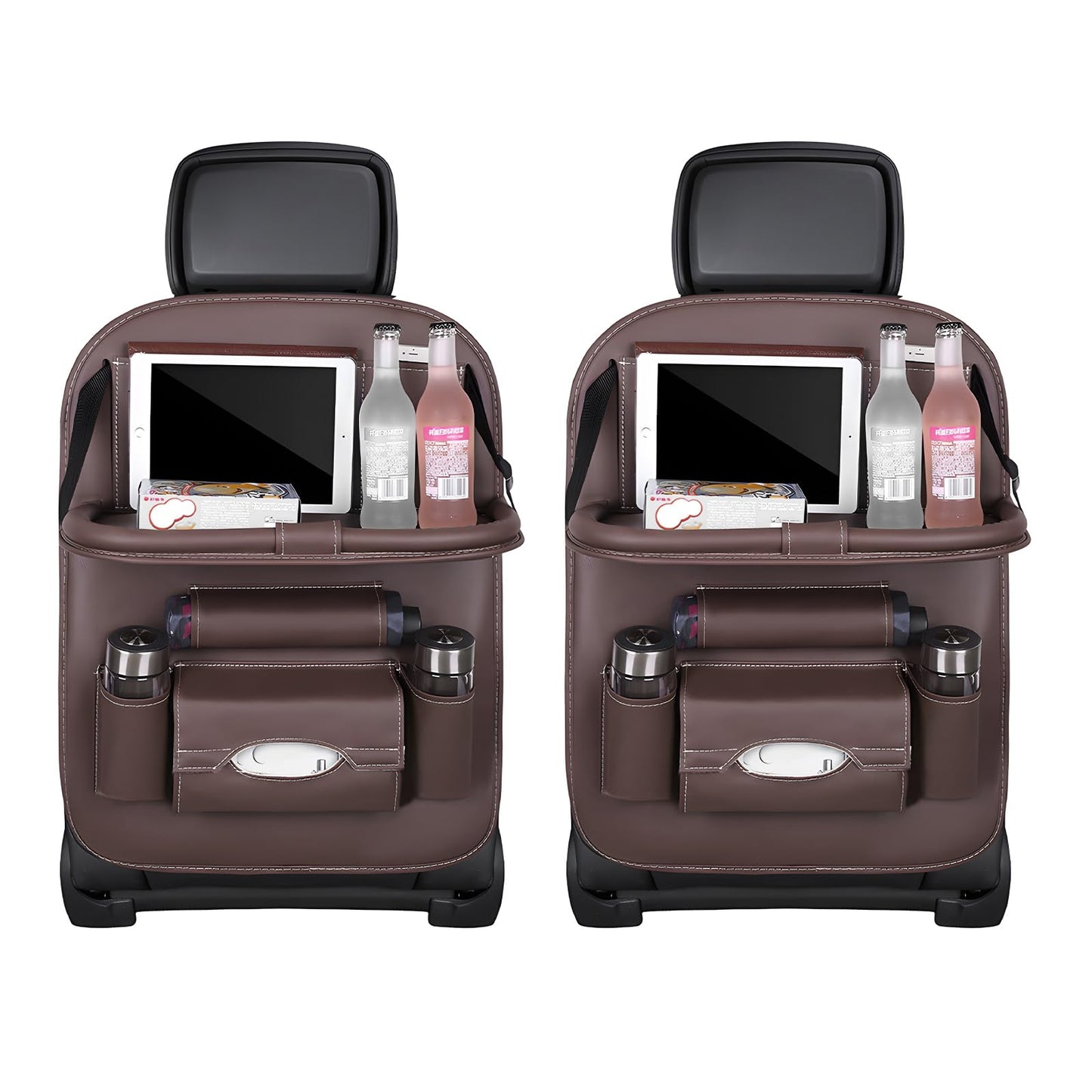 Car Back Seat Organizer with Foldable Table Tray – Universal Rear Seat Storage Bag, Multi-Pocket Holder for Tablet, Drinks & Essentials (Coffee)