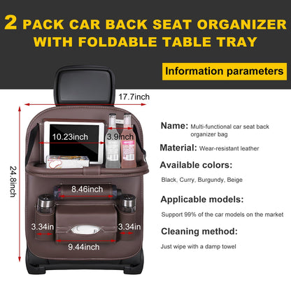 Car Back Seat Organizer with Foldable Table Tray – Universal Rear Seat Storage Bag, Multi-Pocket Holder for Tablet, Drinks & Essentials (Coffee) - Image 2