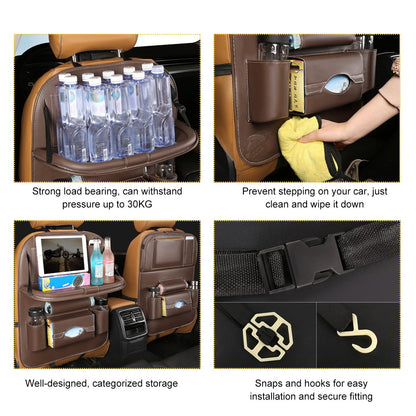 Car Back Seat Organizer with Foldable Table Tray – Universal Rear Seat Storage Bag, Multi-Pocket Holder for Tablet, Drinks & Essentials (Coffee) - Image 3