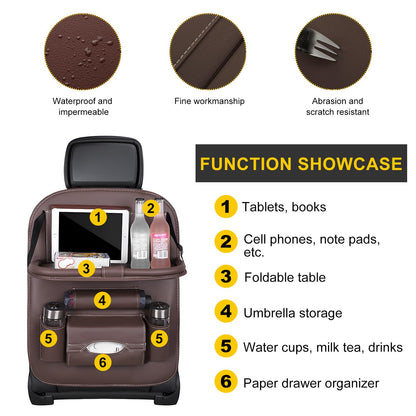 Car Back Seat Organizer with Foldable Table Tray – Universal Rear Seat Storage Bag, Multi-Pocket Holder for Tablet, Drinks & Essentials (Coffee) - Image 5