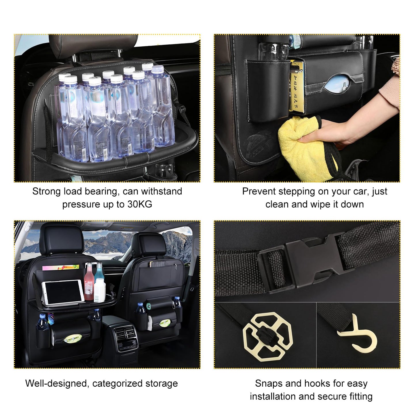 Car Back Seat Organizer with Foldable Table Tray – Universal Rear Seat Storage Bag, Multi-Pocket Holder for Tablet, Drinks & Essentials (Beige) - Image 3