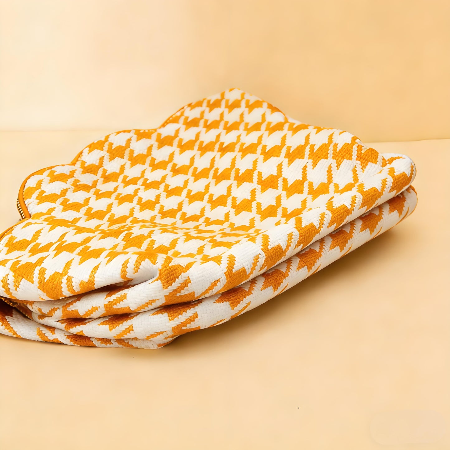 Houndstooth Knit Cloud Bag: Commute & Daily Handbag, Portable Storage Clutch (Mango Yellow) | Other Colors Available in Store - Image 5