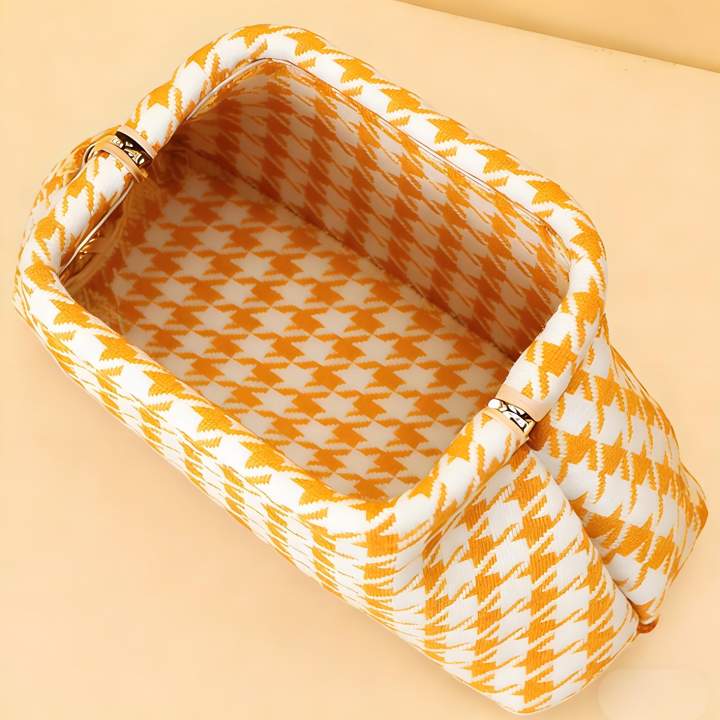 Houndstooth Knit Cloud Bag: Commute & Daily Handbag, Portable Storage Clutch (Mango Yellow) | Other Colors Available in Store - Image 6