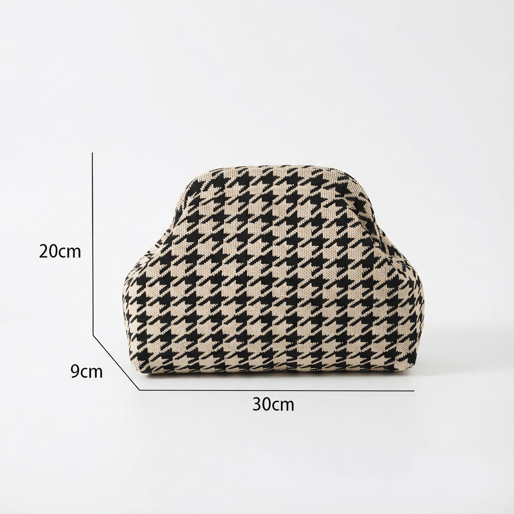Houndstooth Knit Cloud Bag: Commute & Daily Handbag, Portable Storage Clutch (Khaki) | Other Colors Available in Store - Image 2