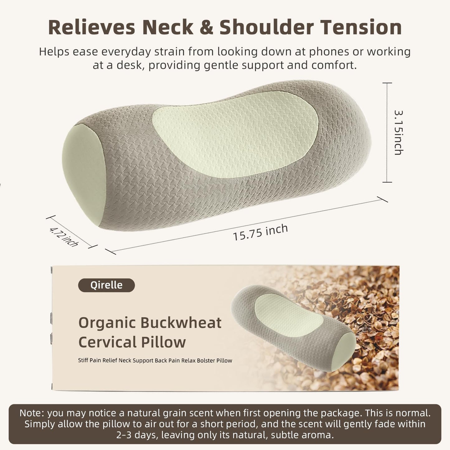 Organic Buckwheat Cervical Pillow – Ergonomic Neck Support for Side and Back Sleepers, Adjustable Firmness with Removable Cover, Natural Pain Relief for Neck and Shoulder Tension (Warm White) - Image 7