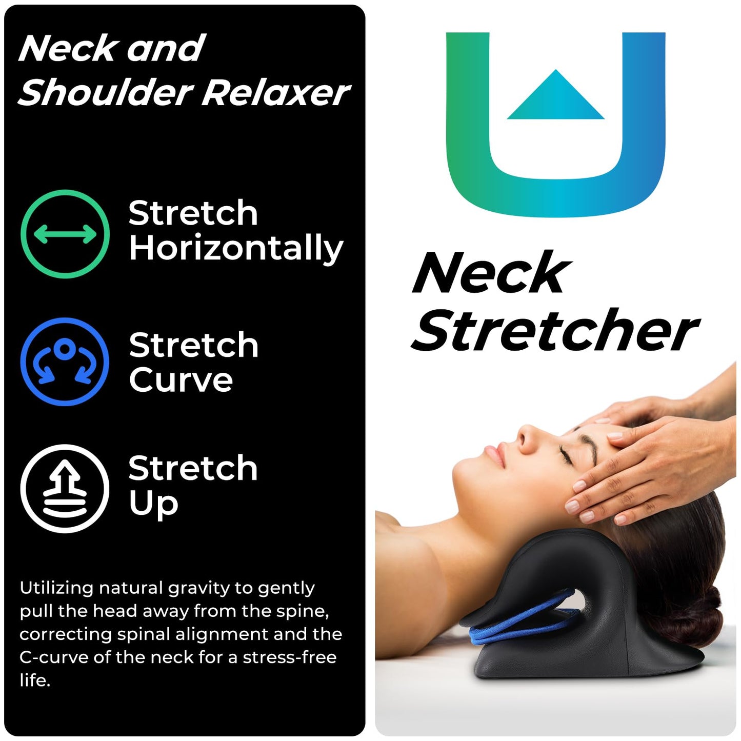 Adjustable Airbag Neck Stretcher – Ergonomic Cervical Traction Pillow with 8 Massage Points for Neck Pain Relief, Portable Spinal Alignment Device for Home, Office, and Travel Use (Black)  - Image 2