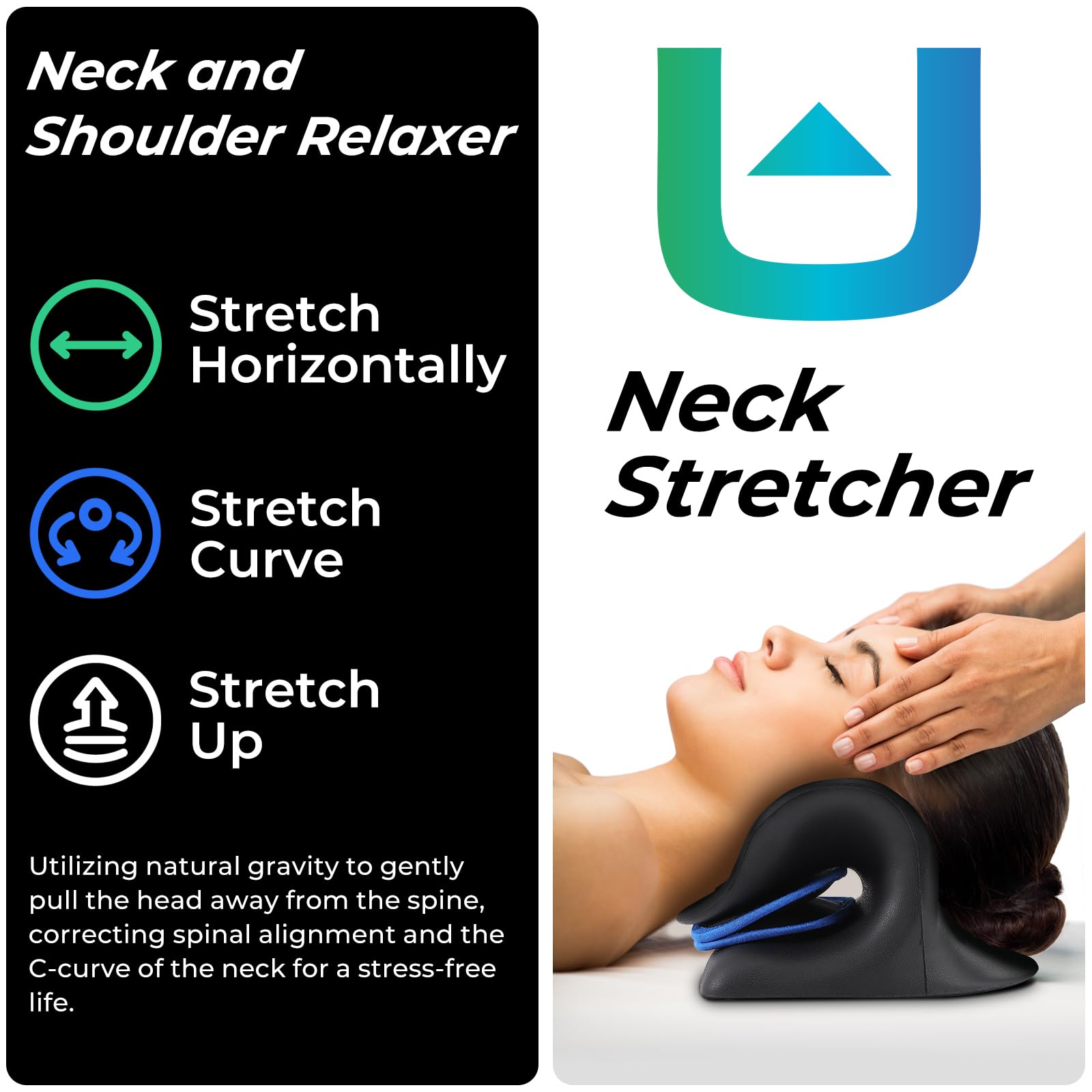 Adjustable Airbag Neck Stretcher – Ergonomic Cervical Traction Pillow with 8 Massage Points for Neck Pain Relief, Portable Spinal Alignment Device for Home, Office, and Travel Use (Black)  - Image 2