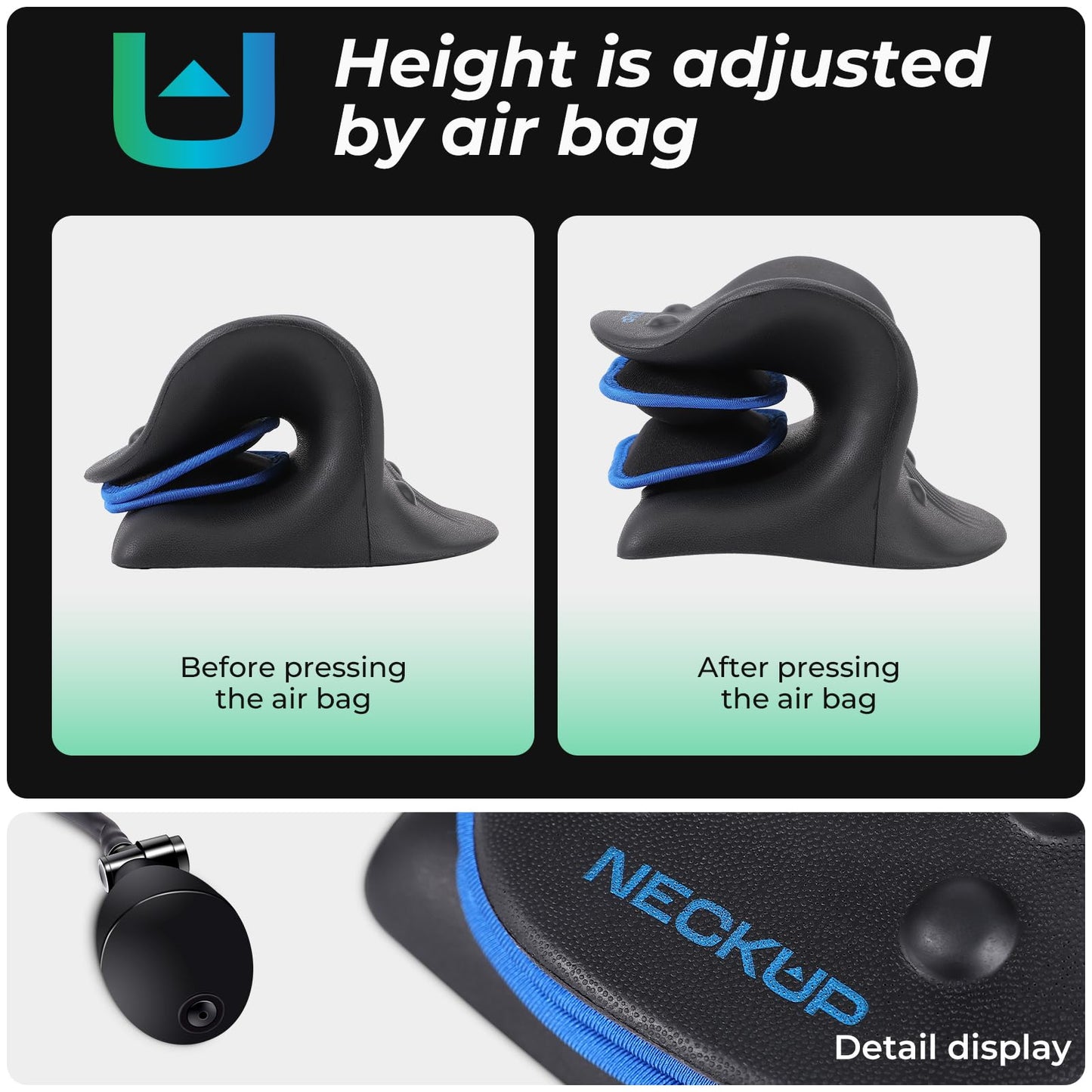 Adjustable Airbag Neck Stretcher – Ergonomic Cervical Traction Pillow with 8 Massage Points for Neck Pain Relief, Portable Spinal Alignment Device for Home, Office, and Travel Use (Black)  - Image 4