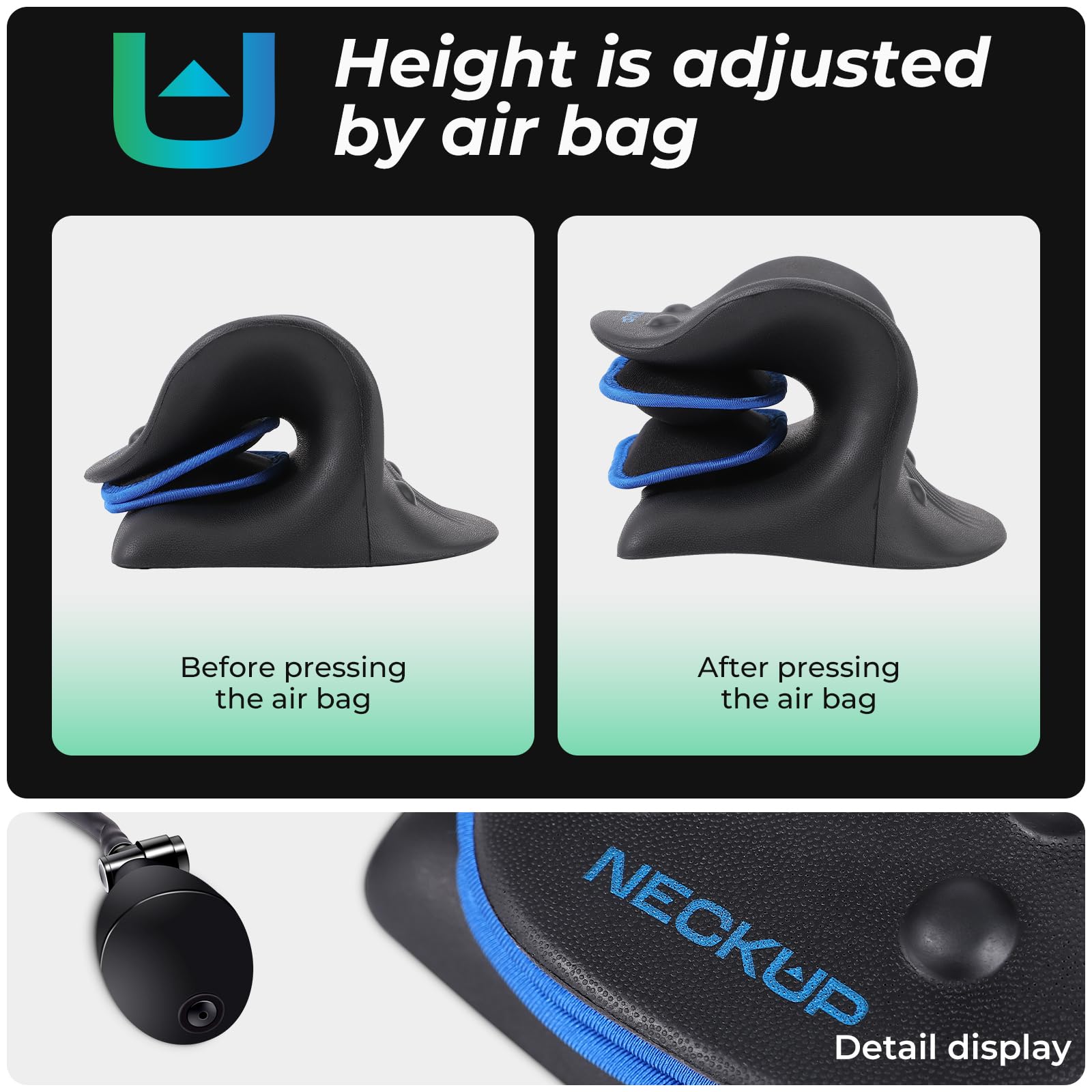 Adjustable Airbag Neck Stretcher – Ergonomic Cervical Traction Pillow with 8 Massage Points for Neck Pain Relief, Portable Spinal Alignment Device for Home, Office, and Travel Use (Black)  - Image 4