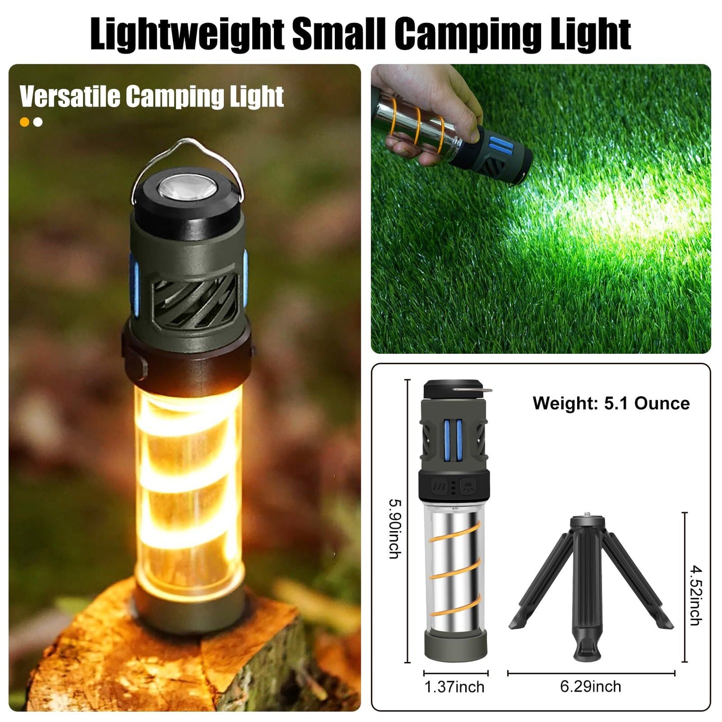 Rechargeable 3-in-1 Camping Light with Mosquito Repellent & Dual Heating – Bright Flashlight, Warm Lantern, Type-C Charging (Army Green) - Image 7